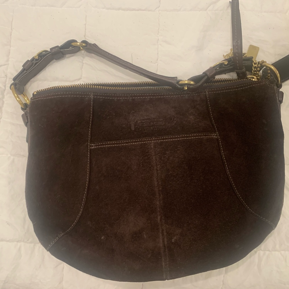 Coach Dark Brown Suede Shoulder Bag